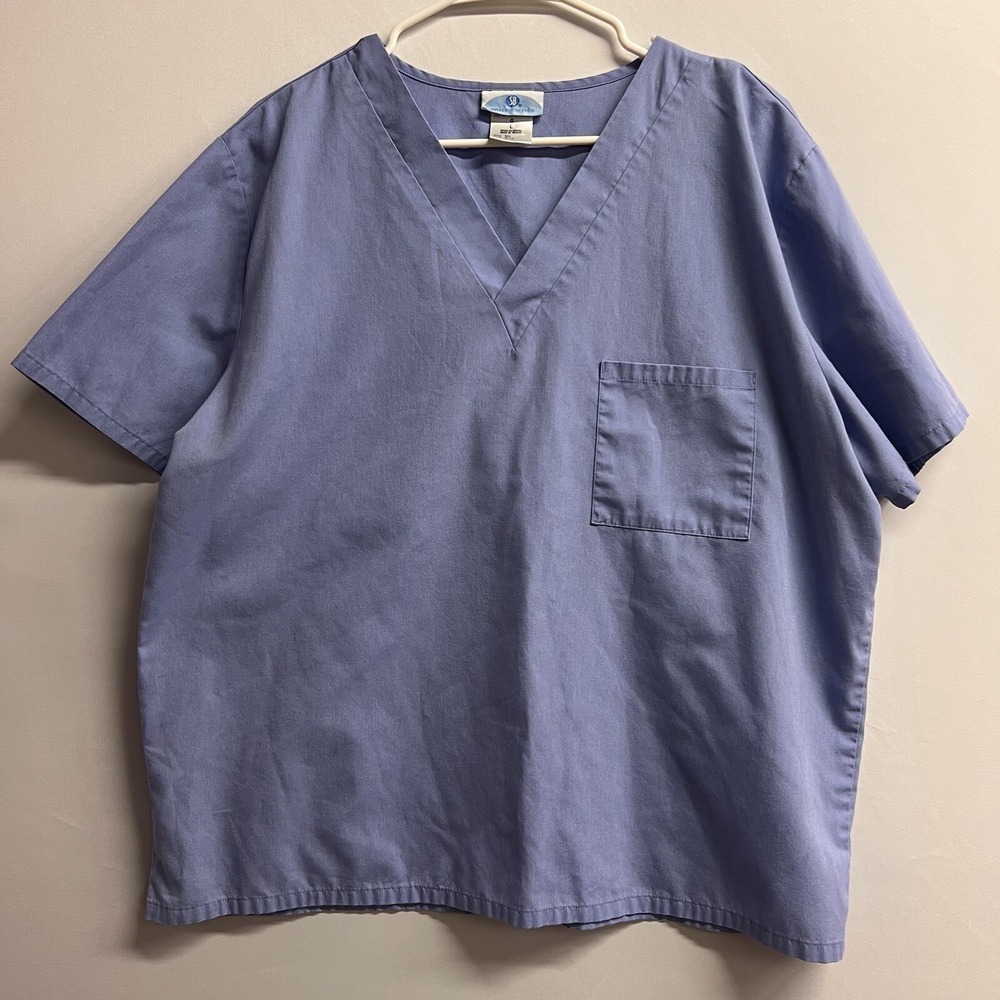 Scrubs V Neck unisex Shirt Women's Relaxed‎ fit Sz L Blue Nurses Top